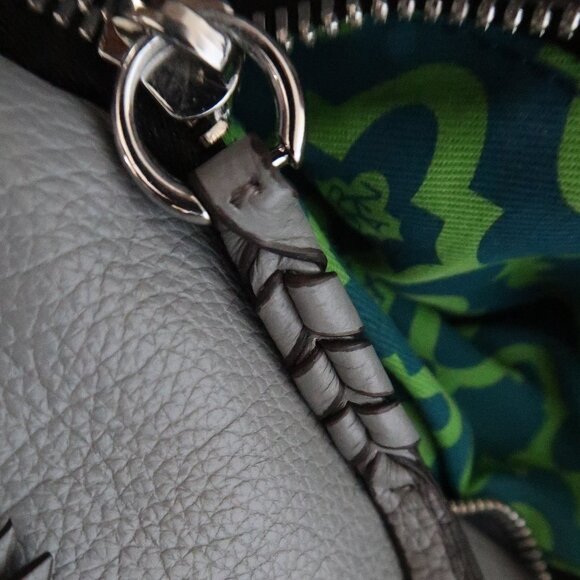 OrYany Leather Cotton Hand Bag Purse Silver Tone Hardware Green Pattern Lining - Picture 9 of 15